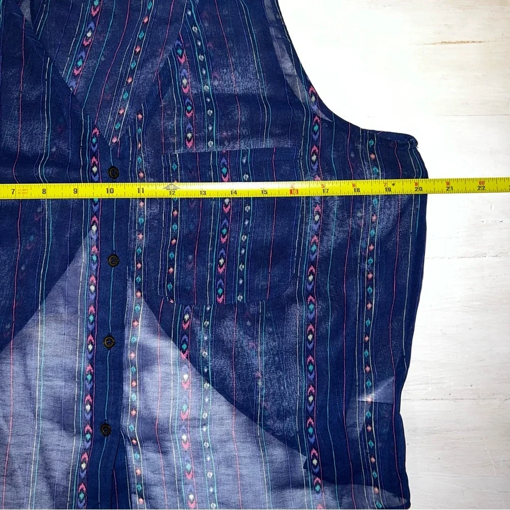 Boho Sheer Blue Patterned Sleeveless Top Forever 21 large - Picture 3 of 7